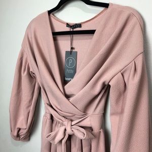 Boohoo • Petite Off Shoulder Wrap Culotte Jumpsuit